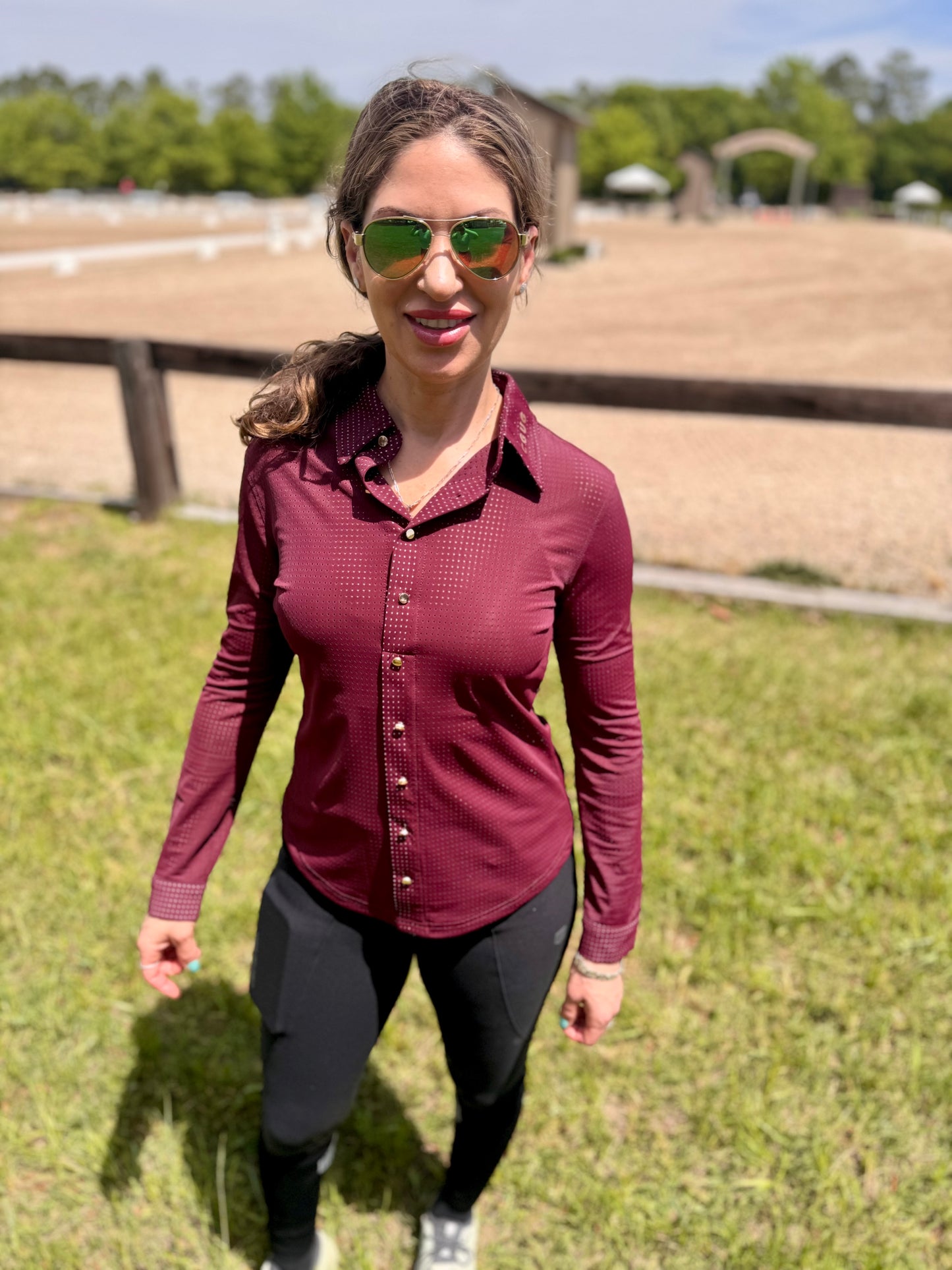 Burgundy Bling Perforated Western Show Shirts