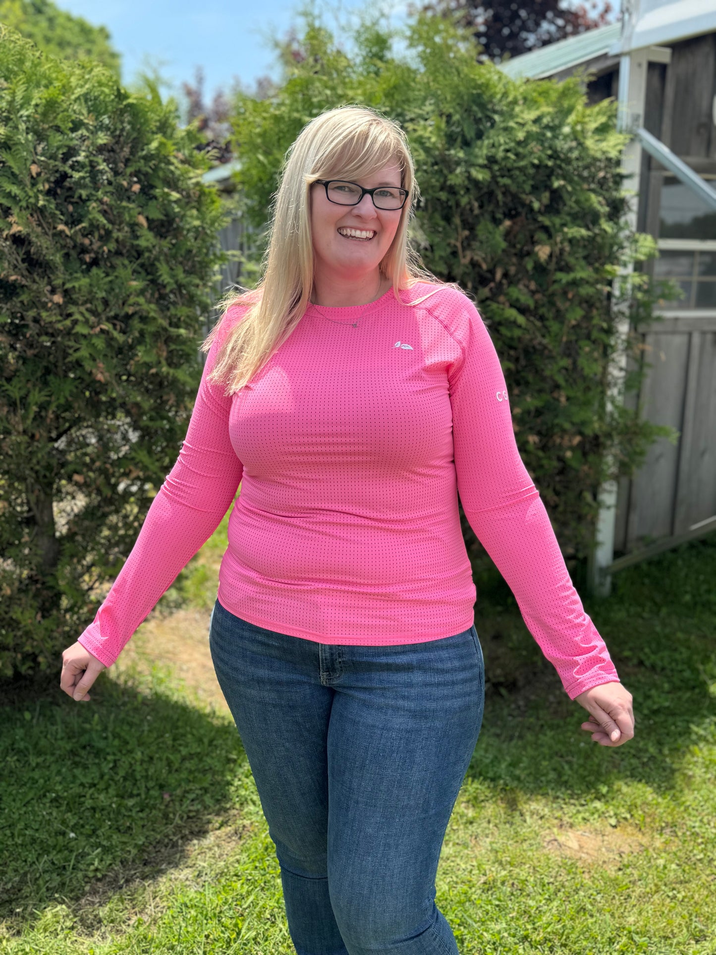 Poppin' Pink Perforated Long Sleeve