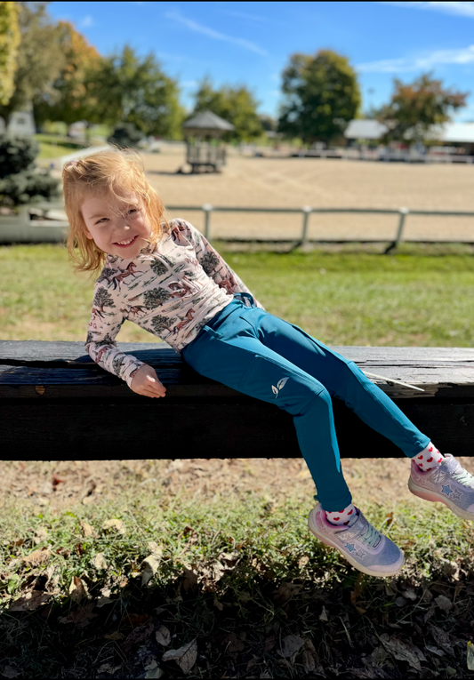 CGUG Kids Turquoise Deep Pocket Riding Tights/Breeches