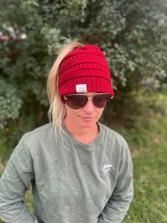 Burgundy Messy Bun Hat