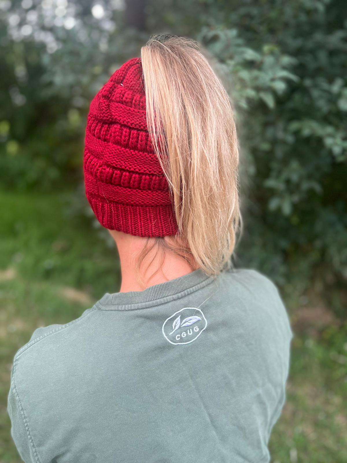 Burgundy Messy Bun Hat
