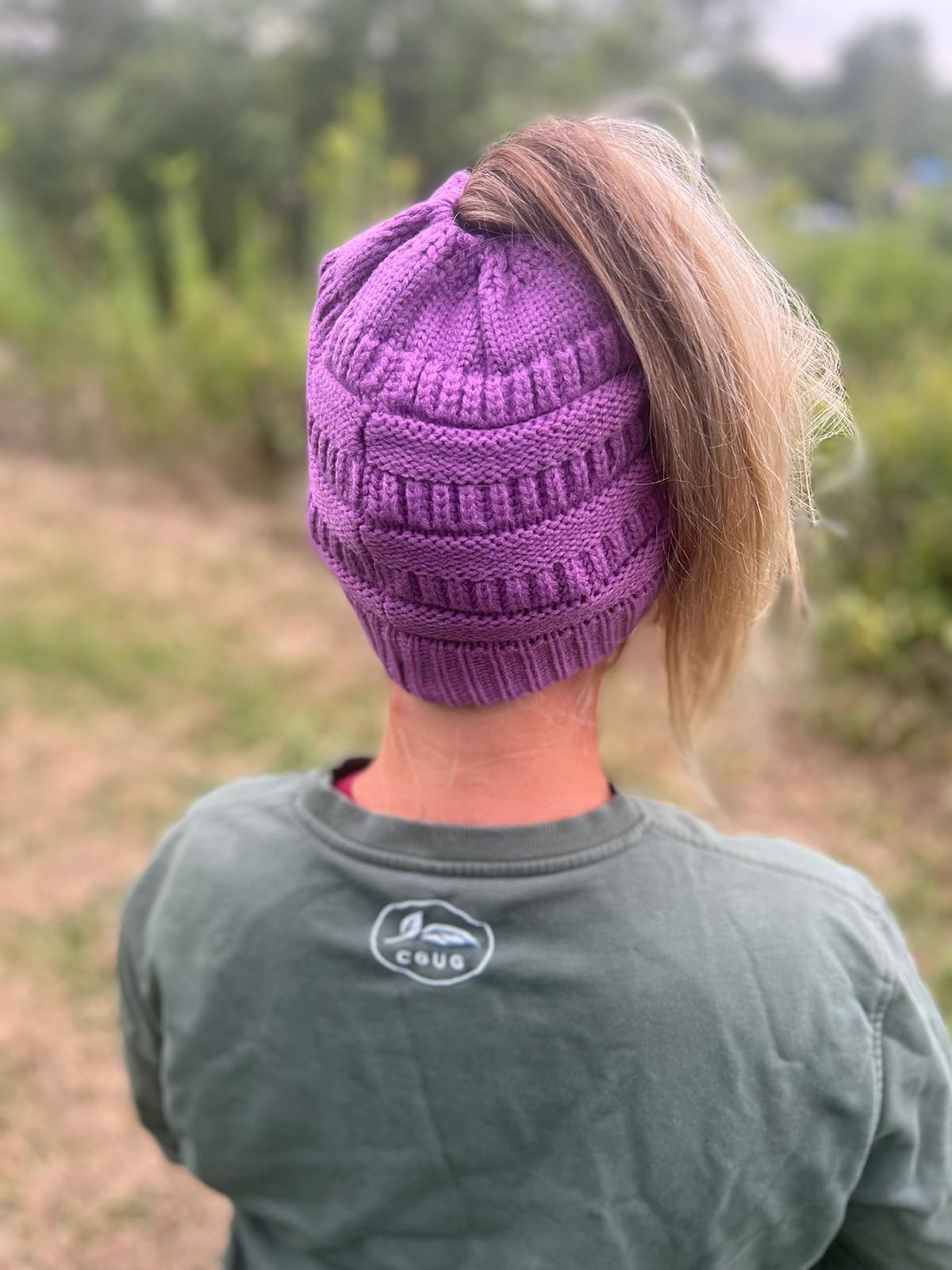 Purple Messy Bun Hat