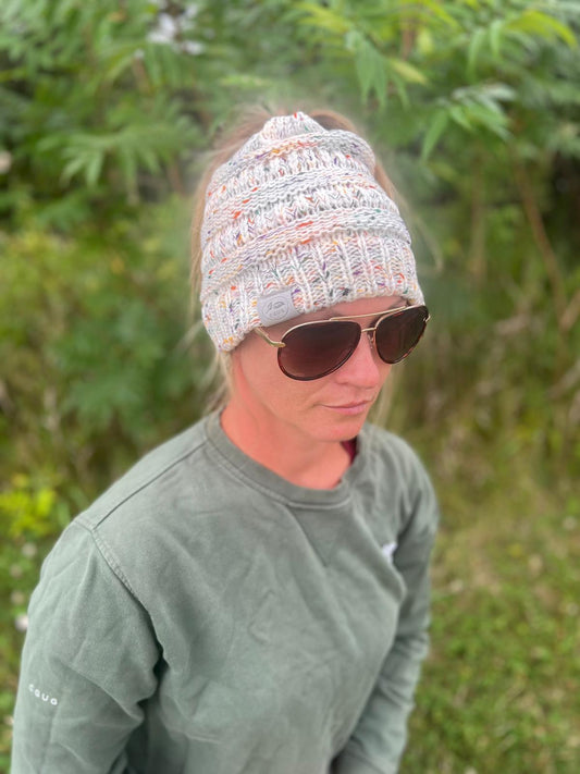 Vanilla Rainbow Messy Bun Hat