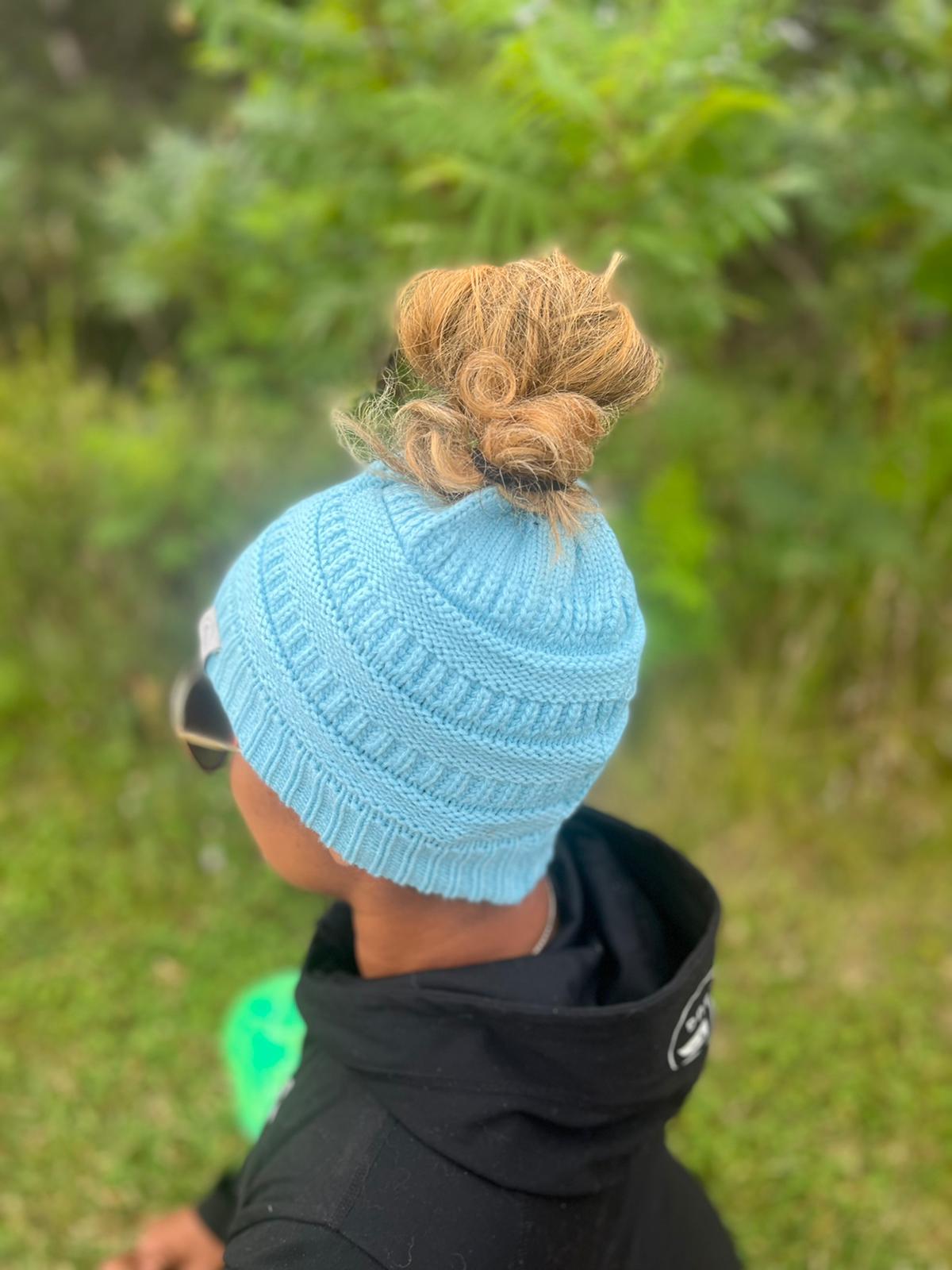 Teal Messy Bun Hat
