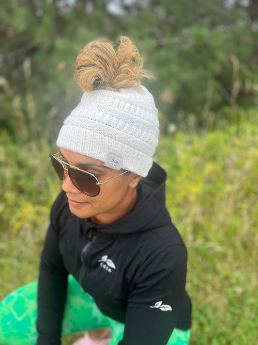 White Messy Bun Hat