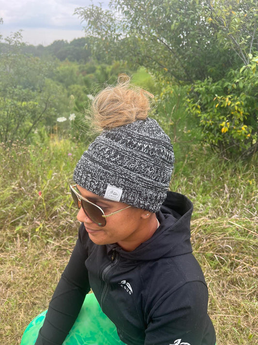 Salt & Pepper Messy Bun Hat