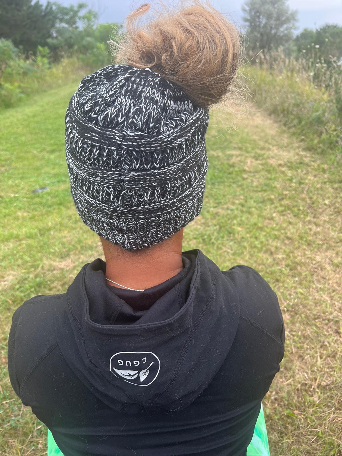 Salt & Pepper Messy Bun Hat
