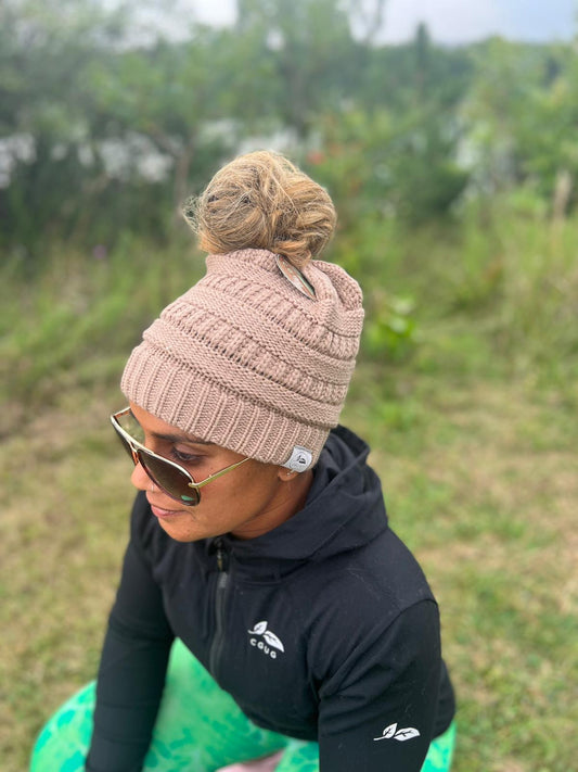 Tan Messy Bun Hat