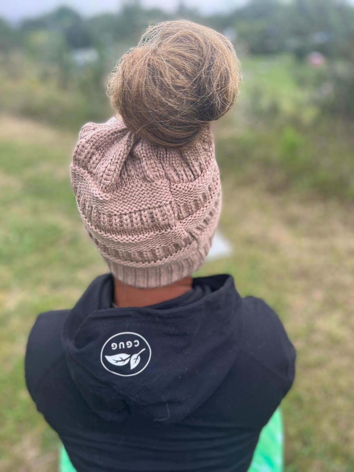 Tan Messy Bun Hat