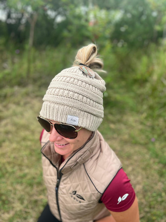 Beige Messy Bun Hat