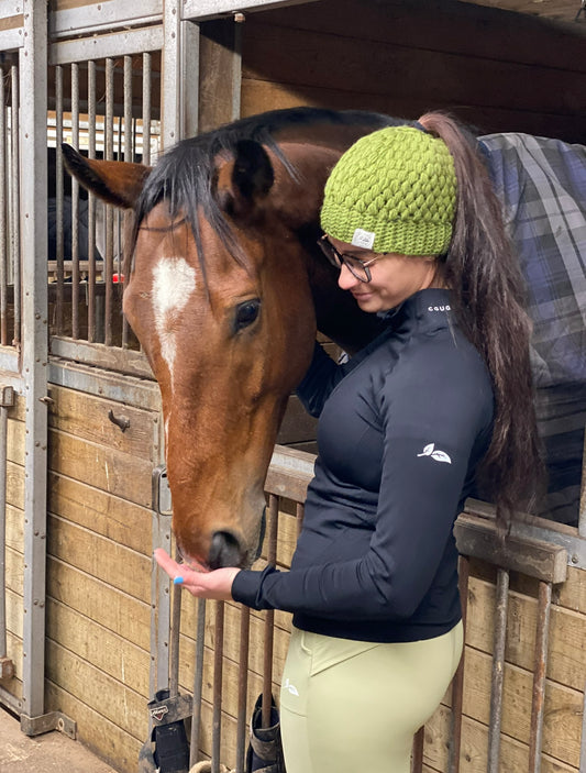 Olive Green Chunky Knit Ponytail Beanie