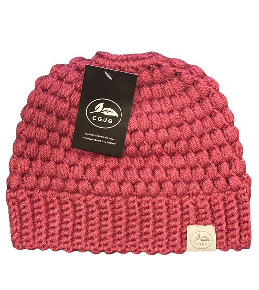 Plumberry Chunky Knit Ponytail Beanie