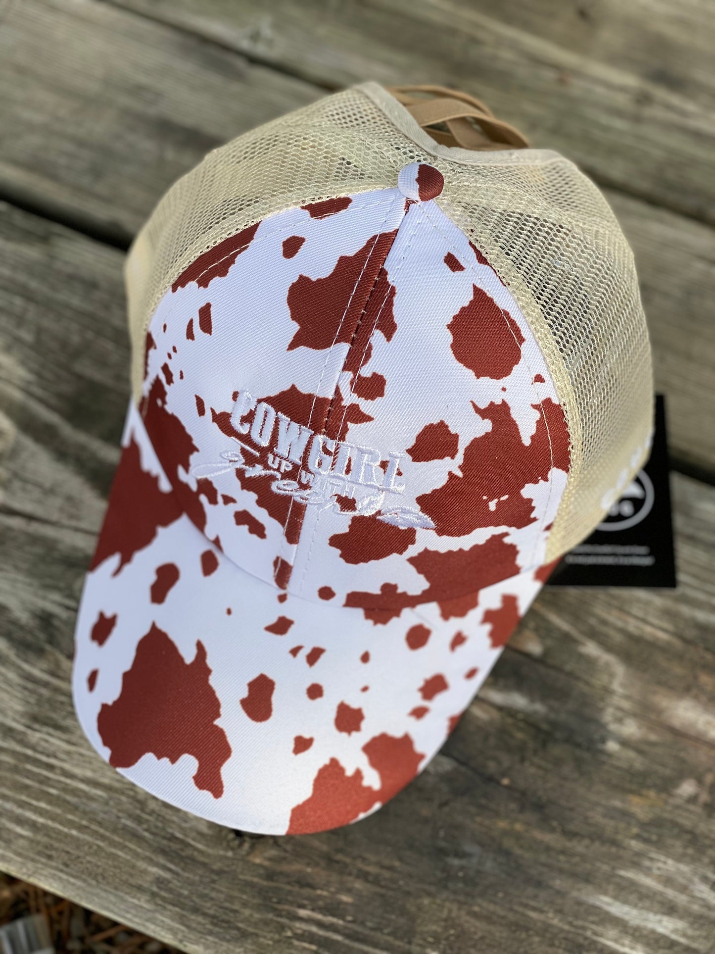 Moody Cow Crisscross Ponytail Ball Cap