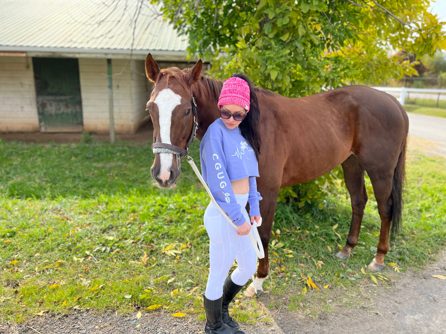 Lavender Equestrian Hoofbeat Cropped Crew