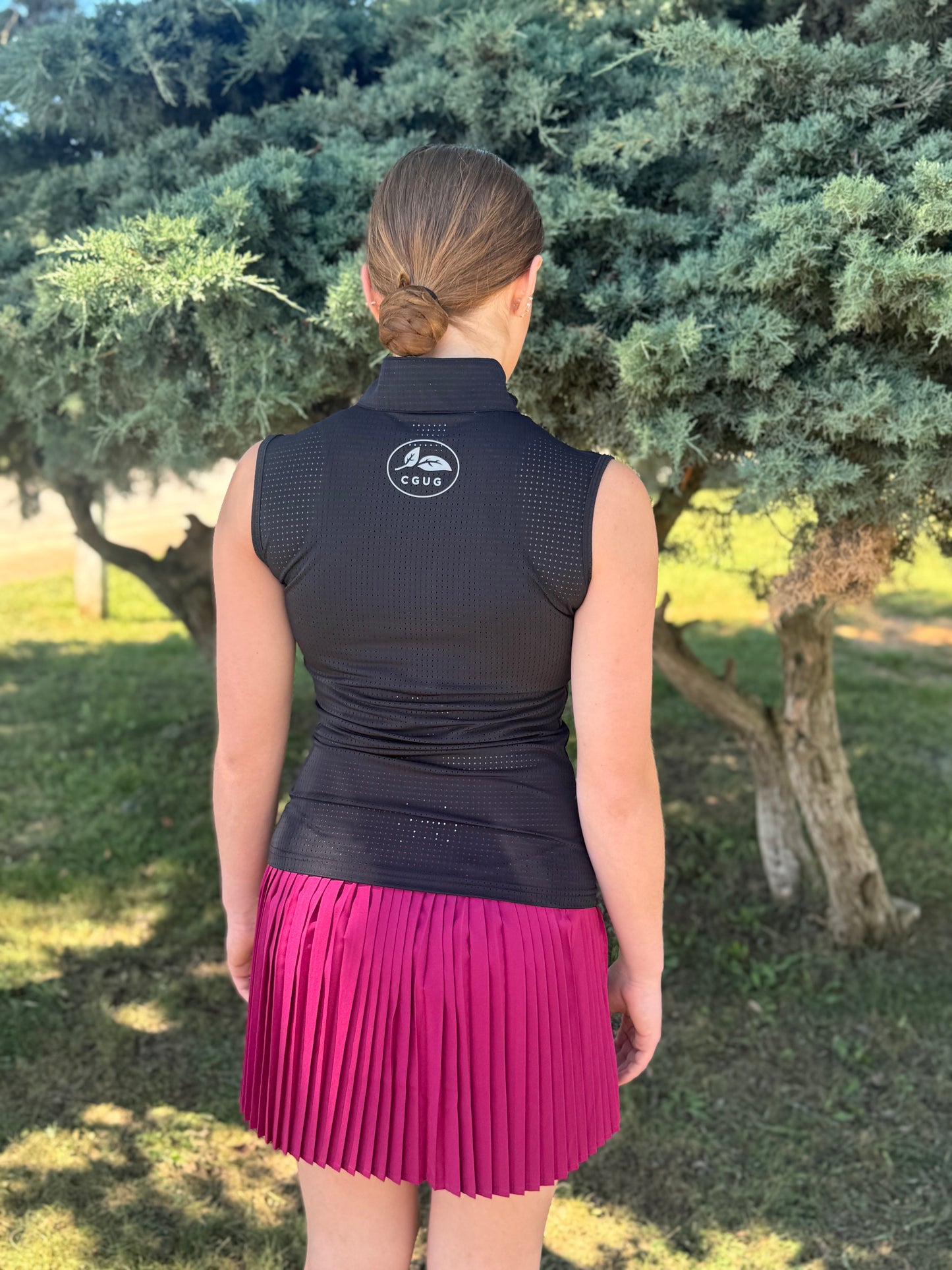Black Perforated Sleeveless Tennis Shirt