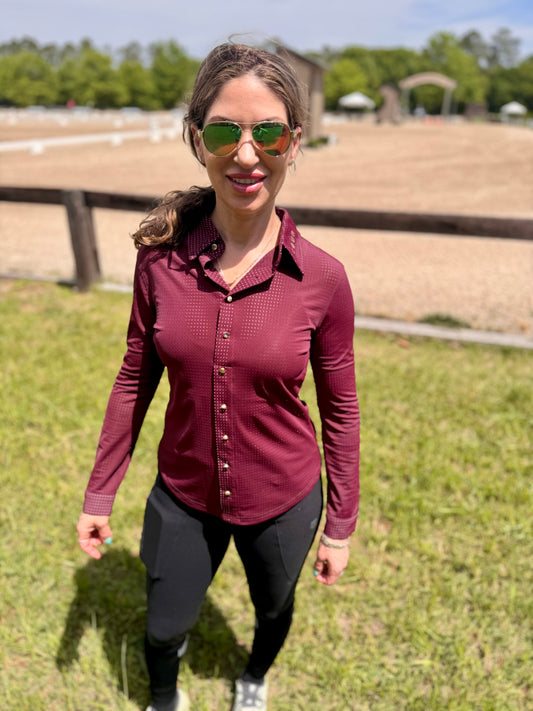 Burgundy Bling Perforated Western Show Shirts