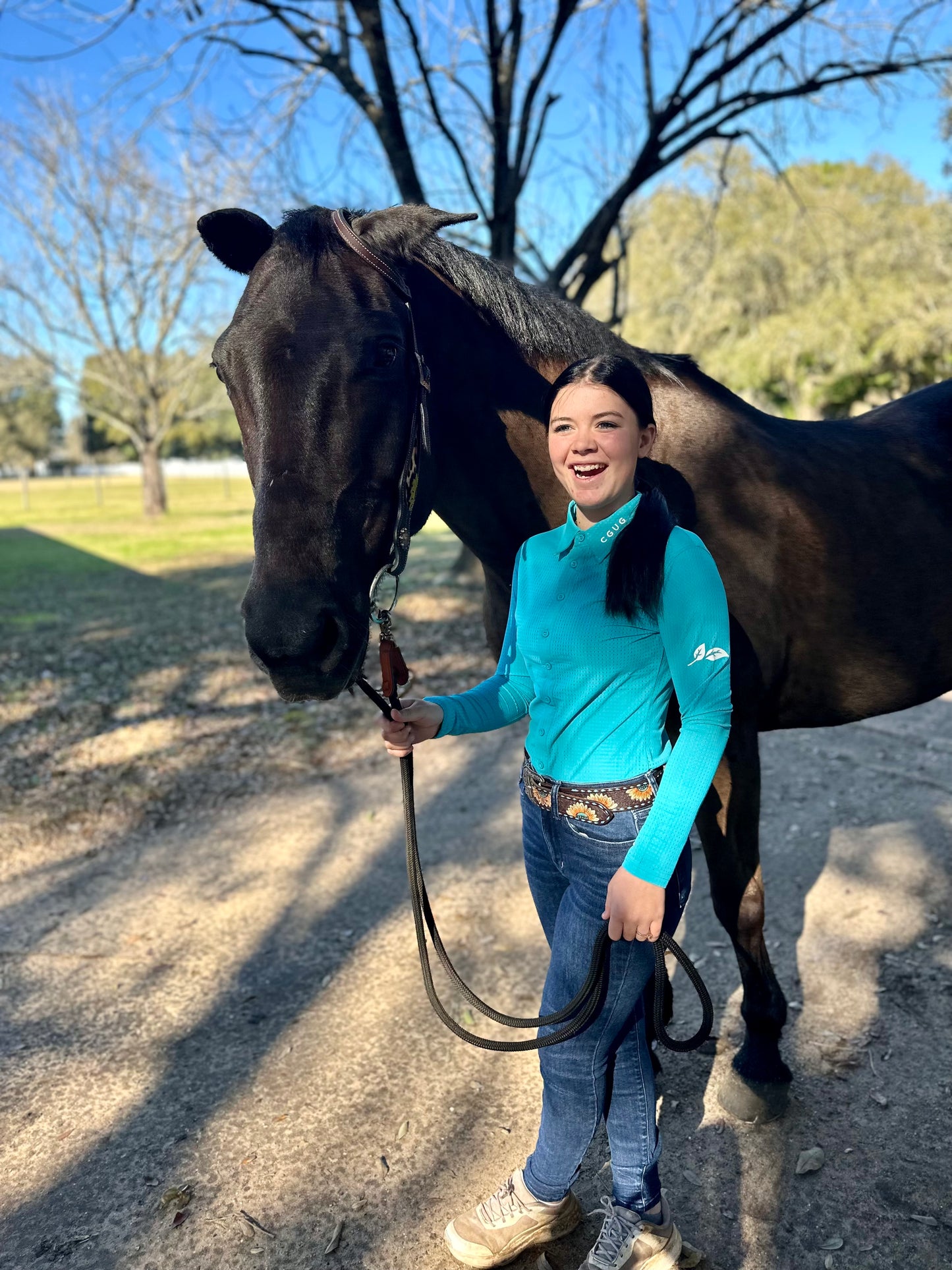 Spurring Blue Perforated Western Show Shirts