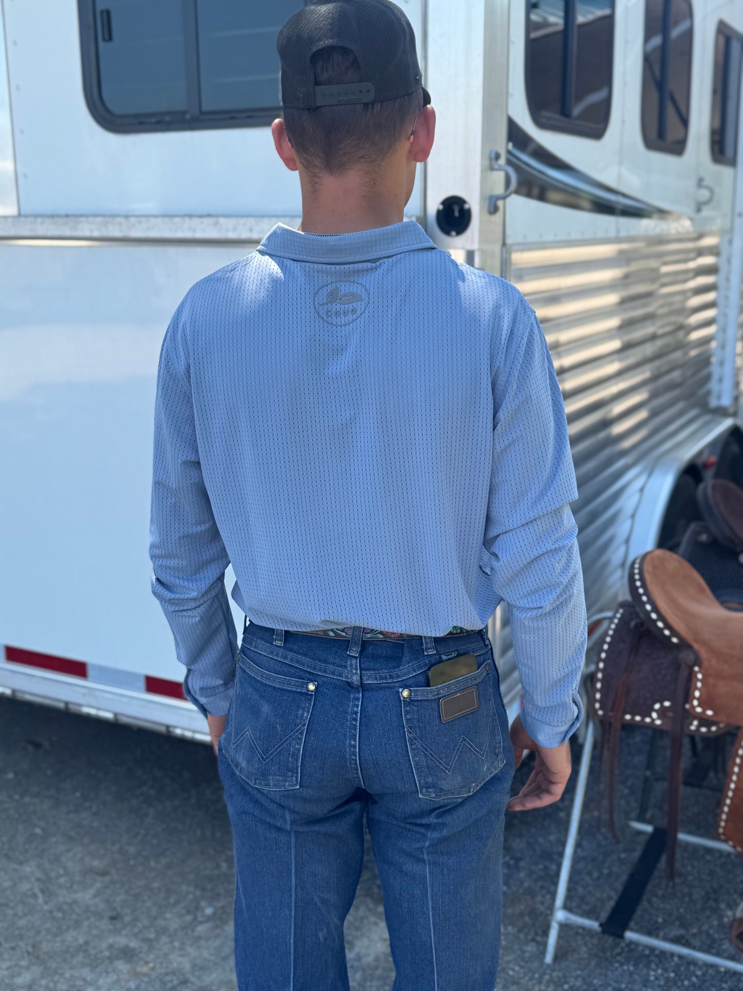 Dusty Blue Men’s Western Perforated Long Sleeve