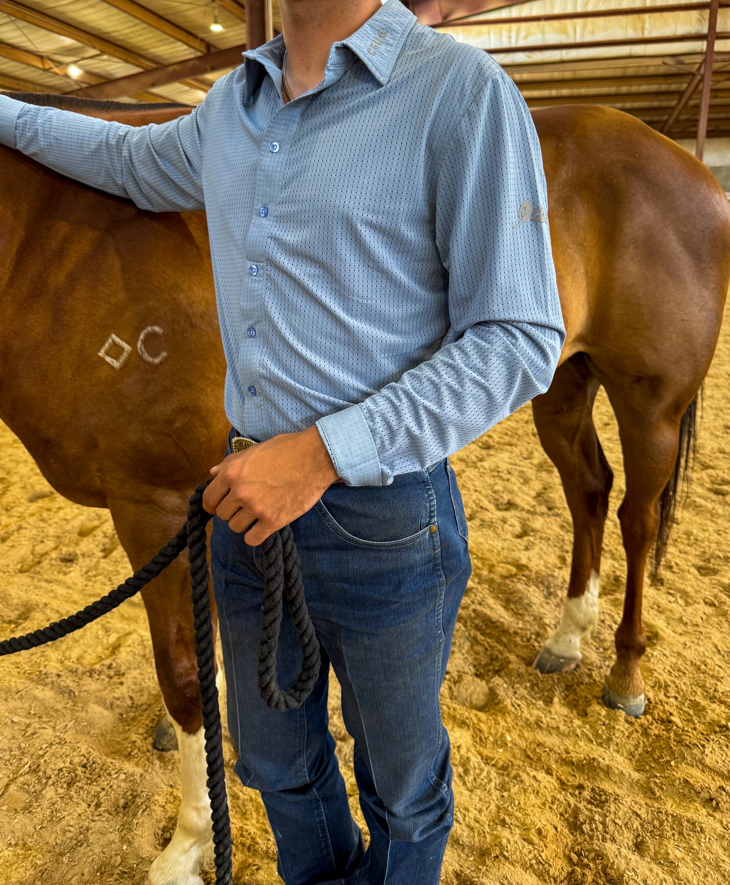 Dusty Blue Men’s Western Perforated Long Sleeve