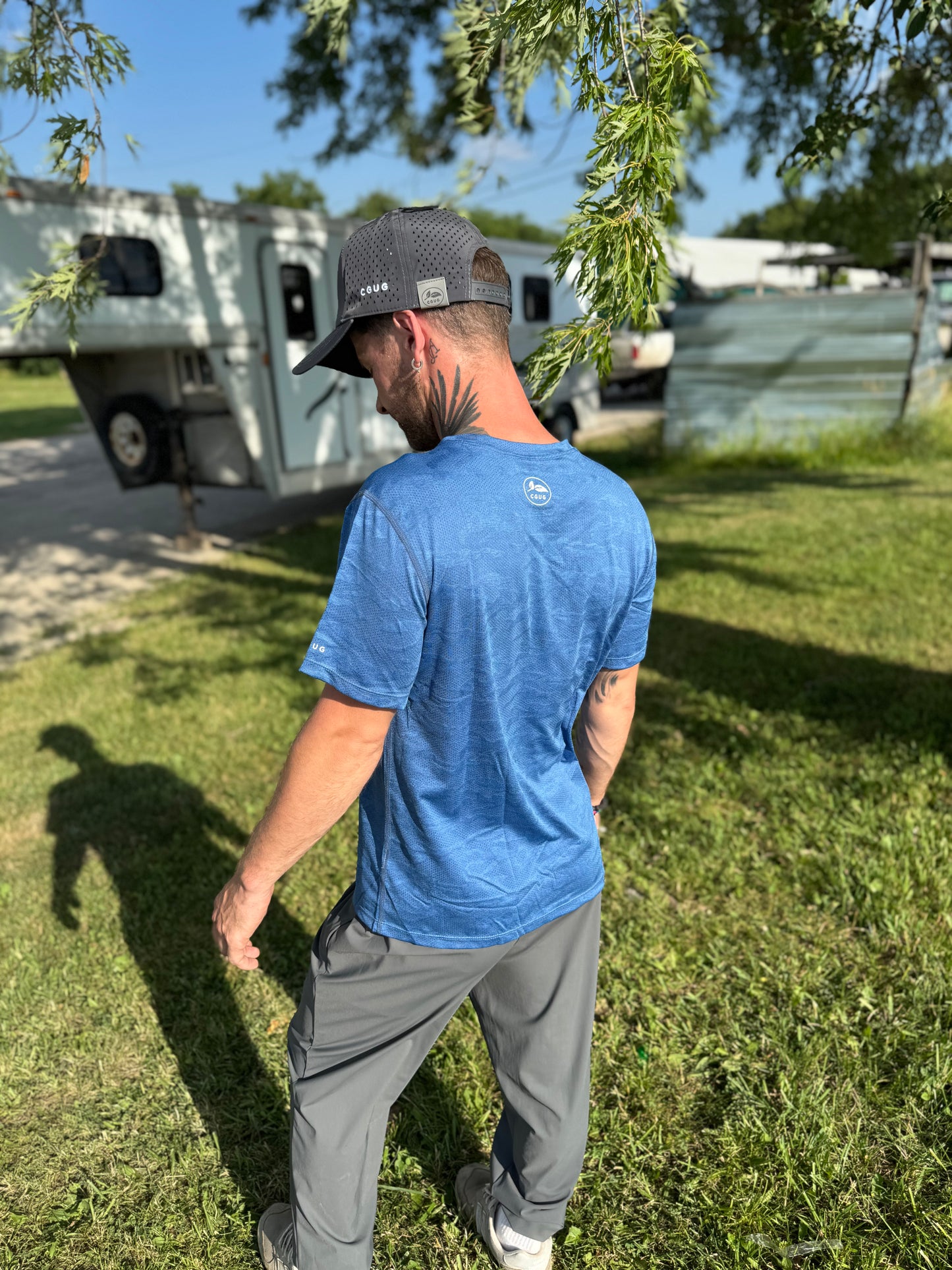 Sea Blue Perforated Performance Tee