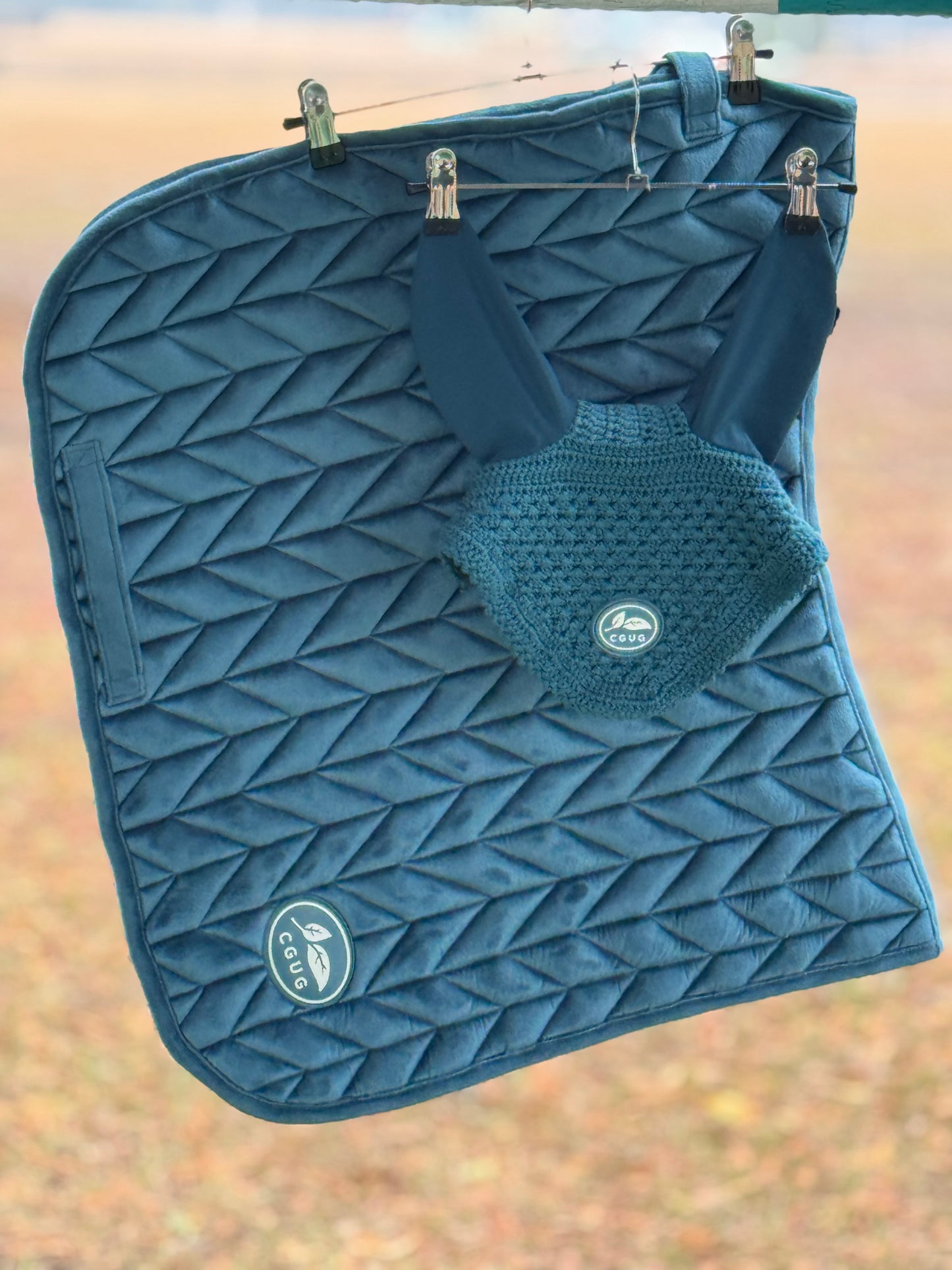 Teal Velour Saddle Pad Set (Plain)