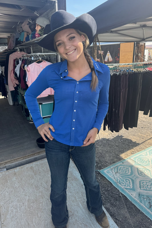 Royal Blue Perforated Western Show Shirts