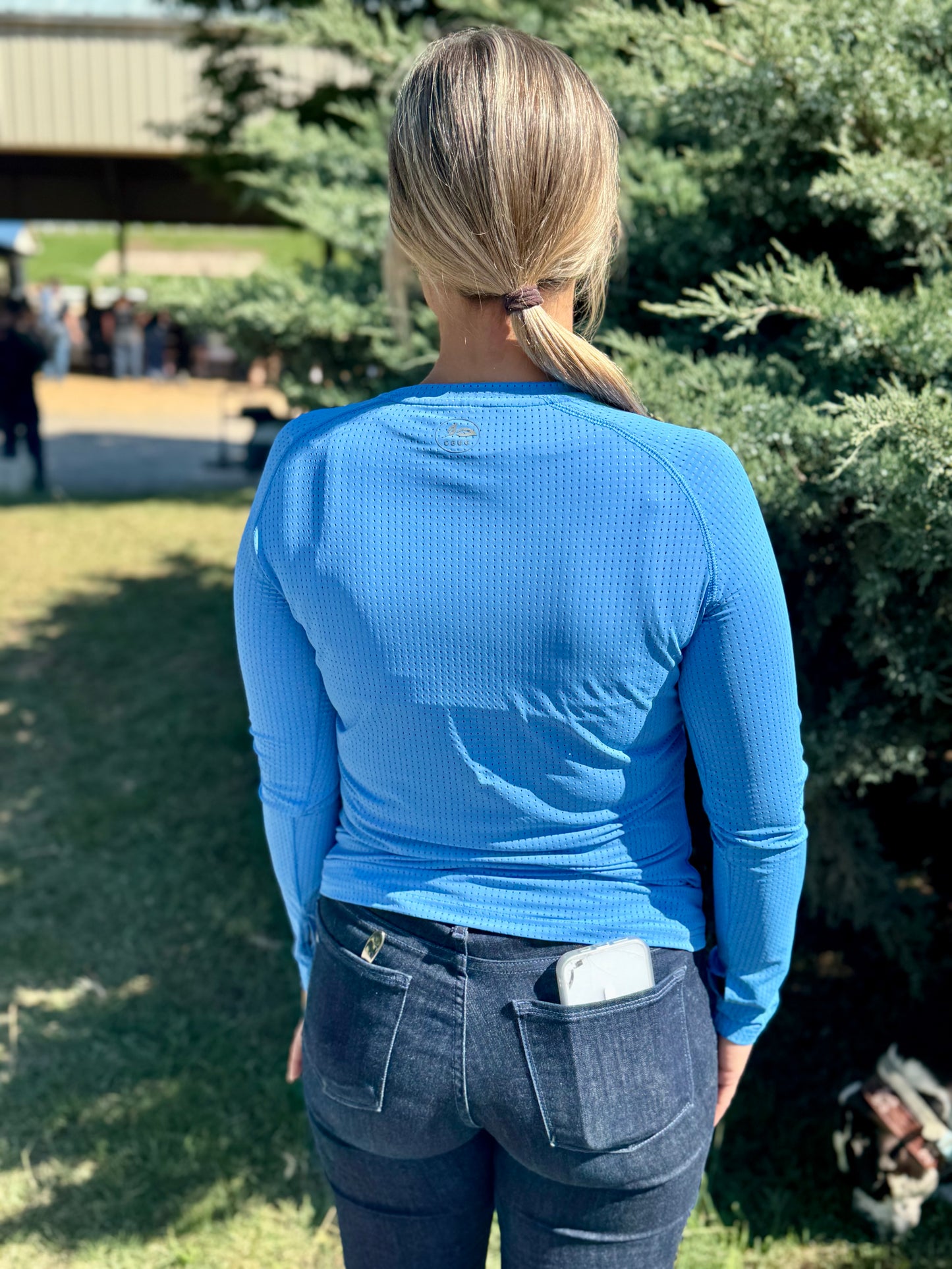 Blue Roses Perforated Long Sleeve