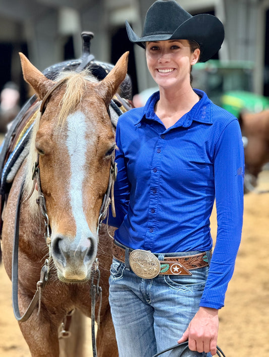 Royal Blue Perforated Western Show Shirts