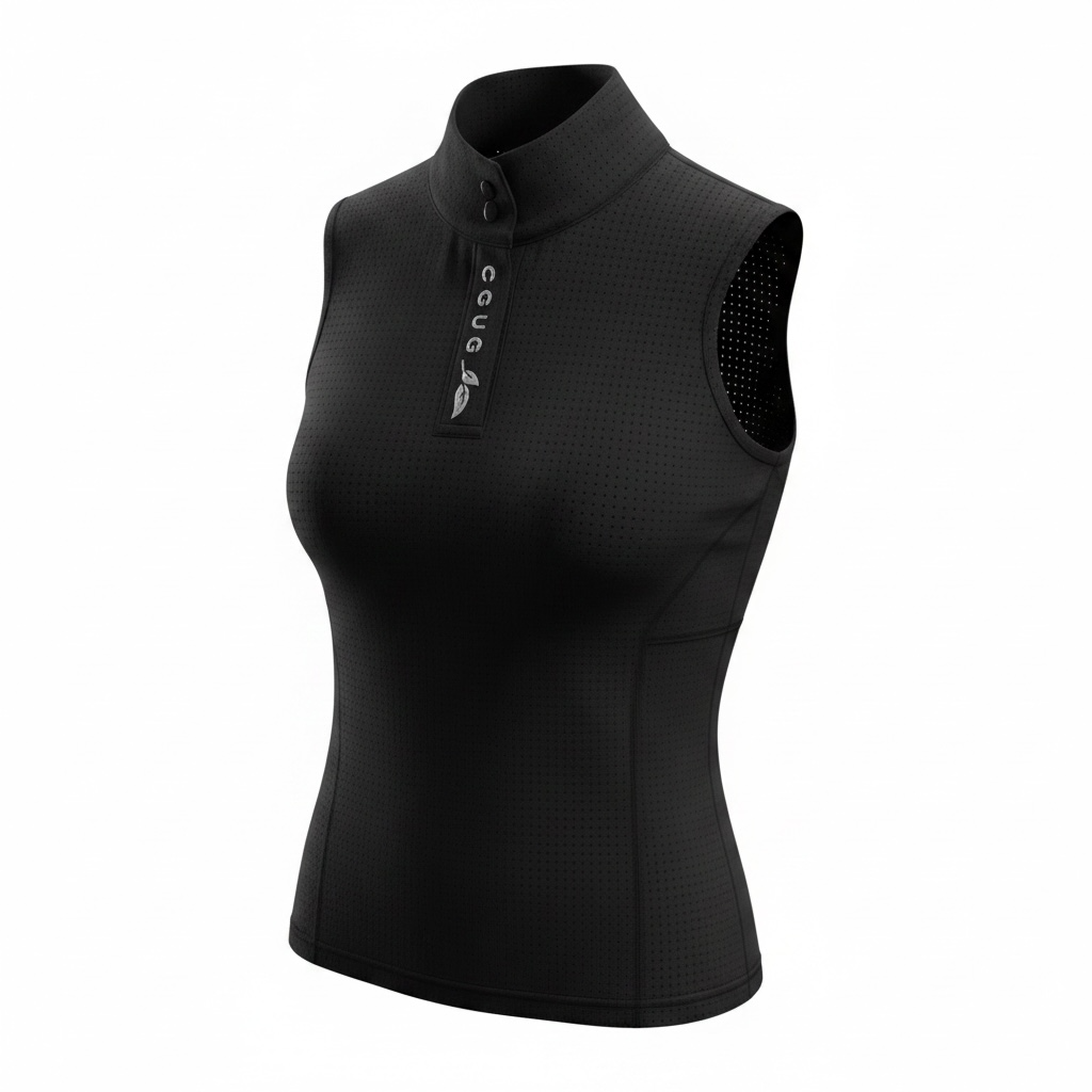 Black Perforated Sleeveless Tennis Shirt