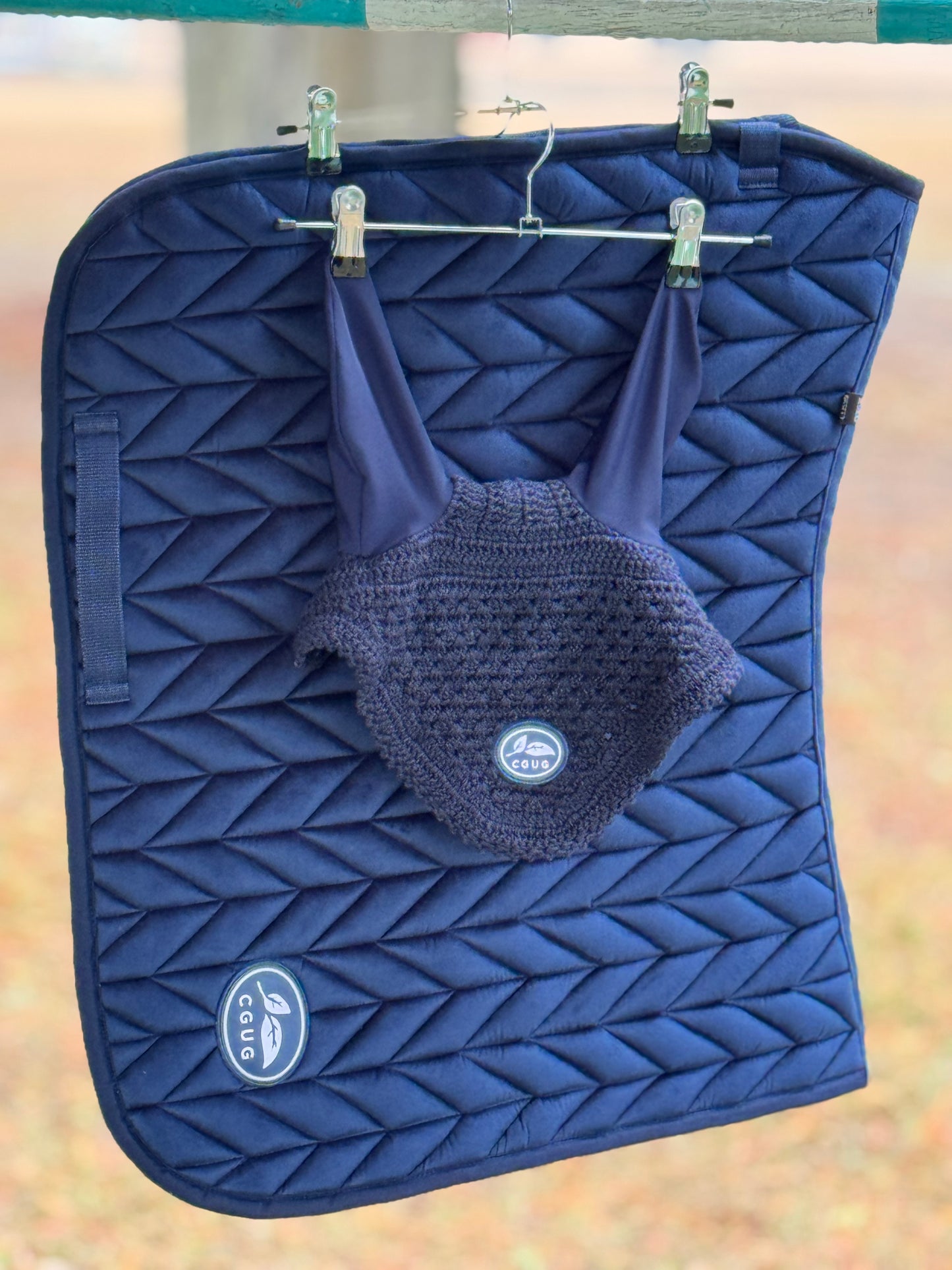 Navy Velour Saddle Pad Set (Plain)