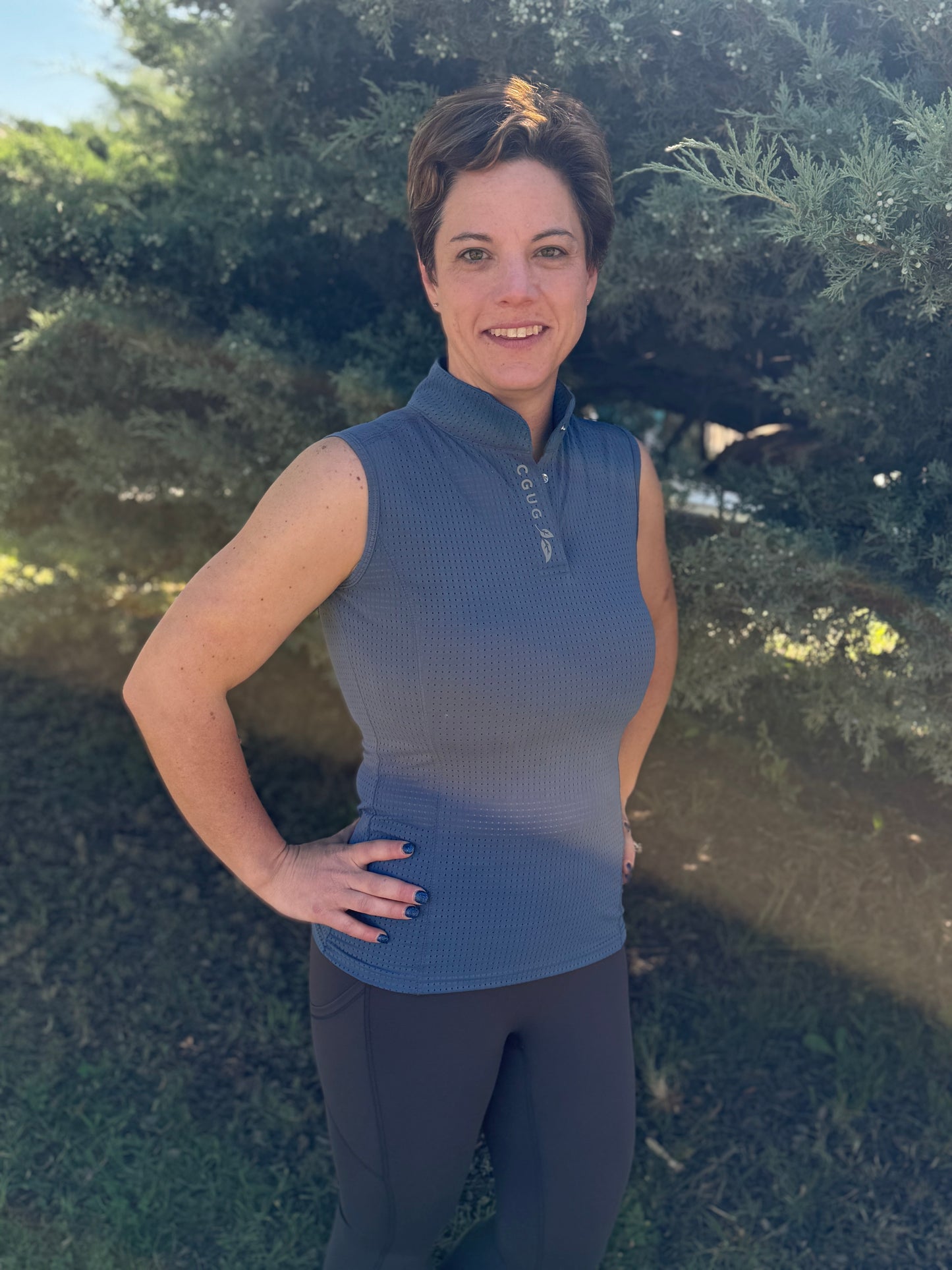 Blue Perforated Sleeveless Tennis Shirt