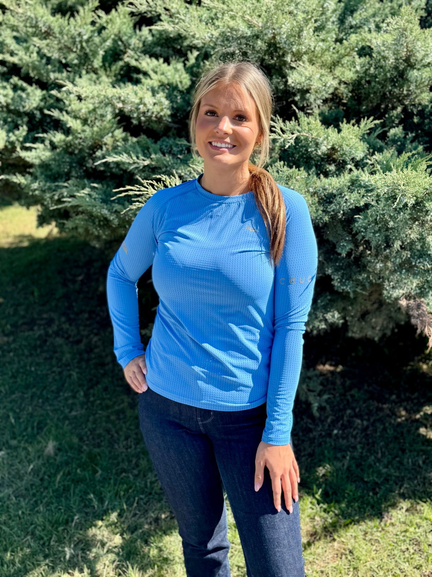 Blue Roses Perforated Long Sleeve