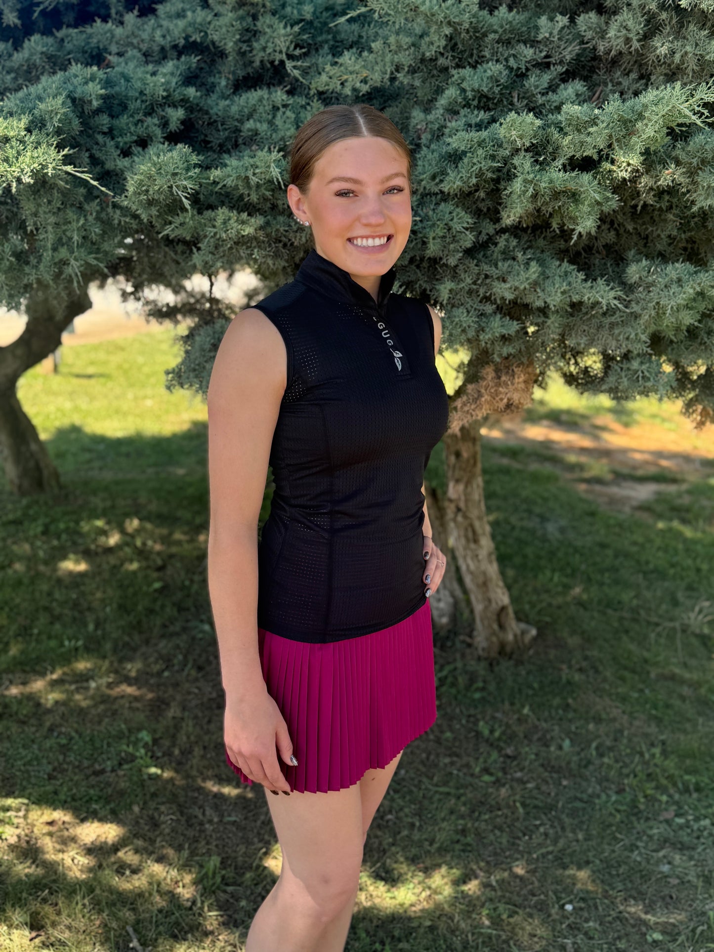 Black Perforated Sleeveless Tennis Shirt