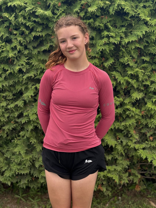 Raspberry Perforated Long Sleeves