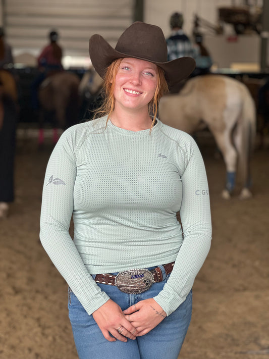 Minty Green Perforated Long Sleeves