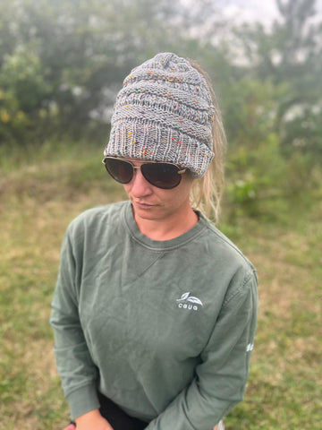 Cloudy but Bright Messy Bun Hat