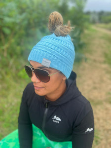 Teal Messy Bun Hat