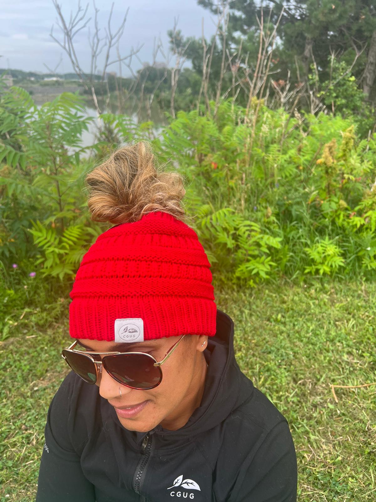 Red Messy Bun Hat
