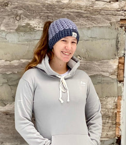 Powder Grey Soft Knit Ponytail Beanie